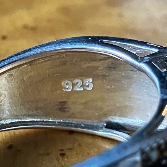 Natural Black Spinel Marcasite Sterling Silver Ring Size 7 - Picture 6 of 10